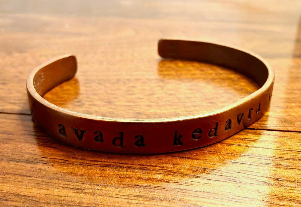 Hand Stamped Copper Cuff Bracelet 'Avada Kedavra B----' Harry Potter Theme
